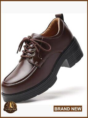 Platform Oxford Shoes Women Chunky Lace-Up Faux Leather Comfortable Work Casual